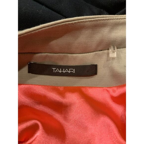 Tahari Navy Blue 3/4 Sleeves Jacket W/ Tan Trim & Zippered Pockets, Size 4 (US) - Picture 9 of 10